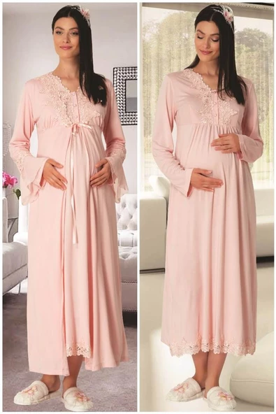 Carpediem L.R. 1518 Bayan Hamile Lohusa Pudra Sabahlık Gecelik - Resim 4