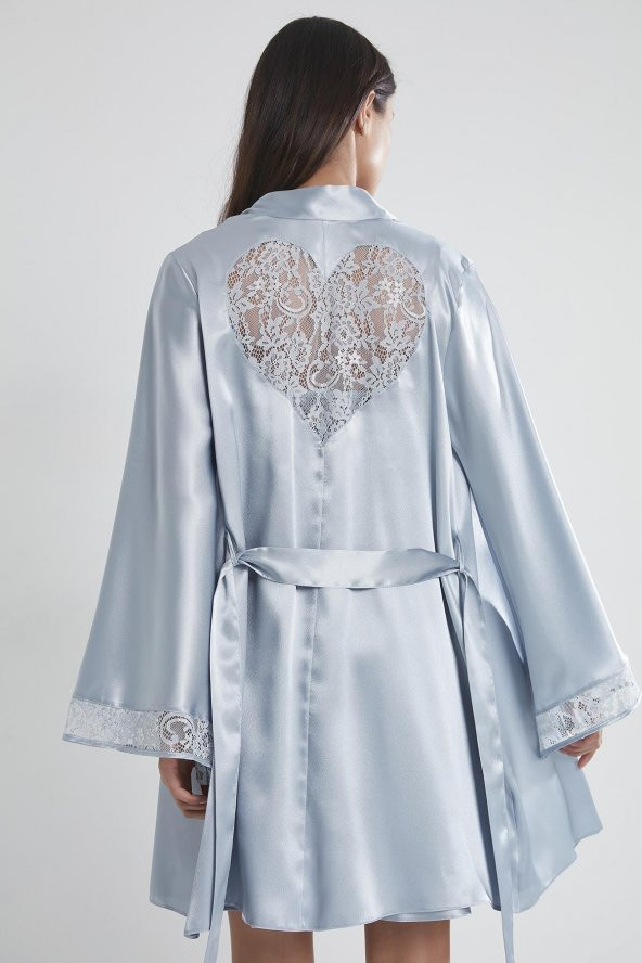 Saten Dantelli Gecelik & Sabahlık Takım - Resim 3