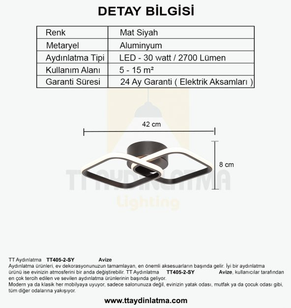 TT405-2-SY TT Aydınlatma Mat Siyah 2 li Kare Led Avize - 4