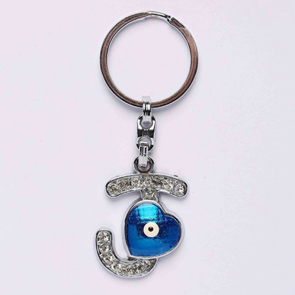 NAZAR BONCUKLU KROM VE TAŞLI( J HARFİ) ANAHTARLIK-/MDL-295 ürün görseli 1