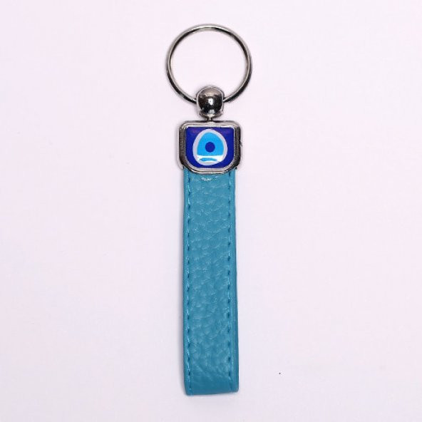 AÇIK MAVİ DERİ NAZAR BONCUKLU ANAHTARLIK/MDL-805 ürün görseli 1
