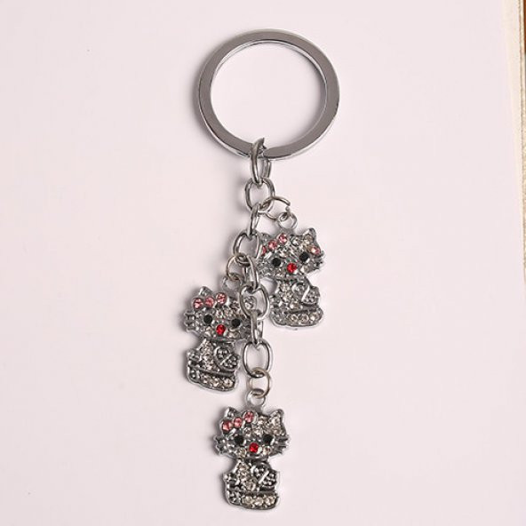 TAŞLI KEDİ TASARIMLI METAL -ÇELİK ANAHTARLIK/MDL-1434 ürün görseli 1