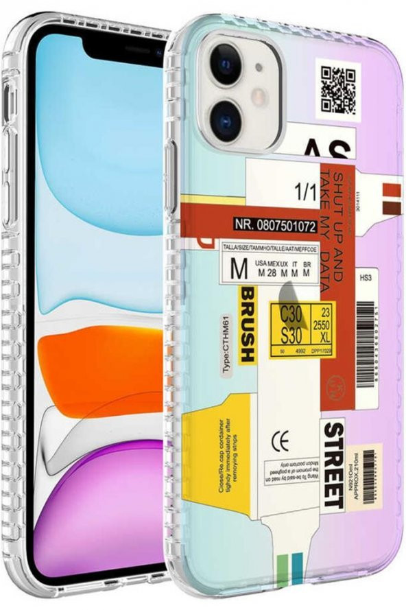 Apple iPhone 11 Kılıf Airbag Kenarlı Renkli Desenli Elegans Silikon