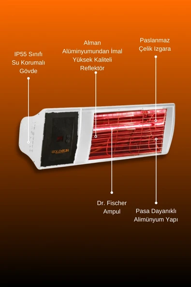 Goldsun Supra Plus 2000 Watt GSS20PLG Düşük Işık Kumandalı Suya Dayanıklı Elektrikli İnfrared Isıtıcı-Beyaz - Resim 5