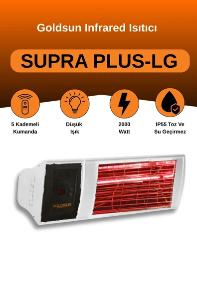 Goldsun Supra Plus 2000 Watt GSS20PLG Düşük Işık Kumandalı Suya Dayanıklı Elektrikli İnfrared Isıtıcı-Beyaz ürün görseli 1