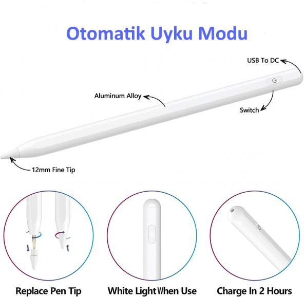 Apple iPad 10.9 (10.Nesil) Uyumlu Avuç İçi Algılamayan Eğimle Çizim Kalınlığı Değişen Stylus Kalem - 4