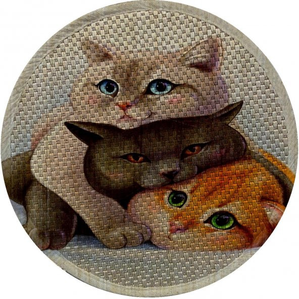 Glipet Desenli Çift Taraflı Kedi Tırmalama Paspası  Yuvarlak Three Cat 36*36 cm - 2