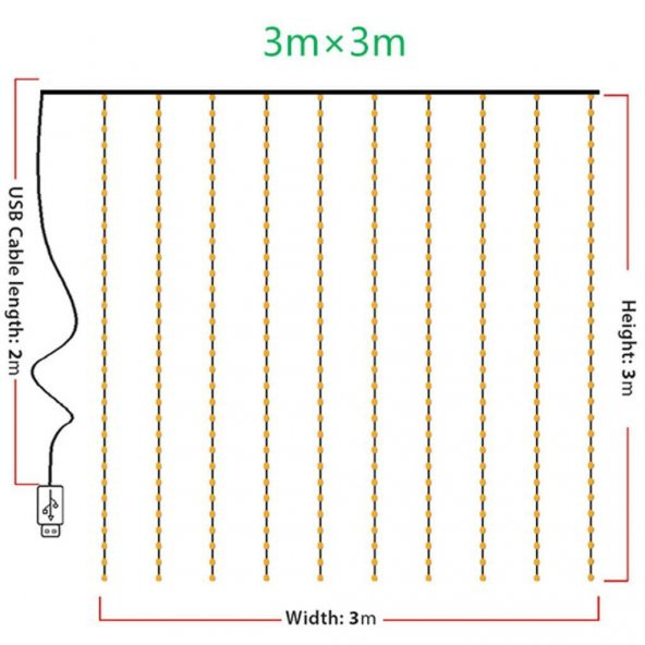 Peri Telli Led Perde Led Işık Kumandalı 300 Ledli 3X3 Metre Usbli 8 Animasyonlu Günışığı - 5