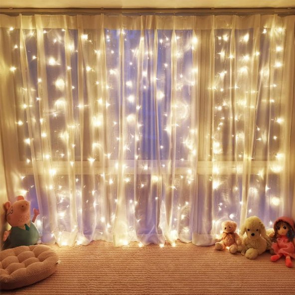 Peri Telli Led Perde Led Işık Kumandalı 300 Ledli 3X3 Metre Usbli 8 Animasyonlu Günışığı - 9