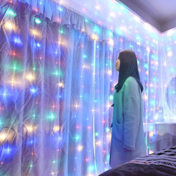 Peri Telli Led Perde Led Işık Kumandalı 300 Ledli 3X3 Metre Usbli 8 Animasyonlu Günışığı - 12