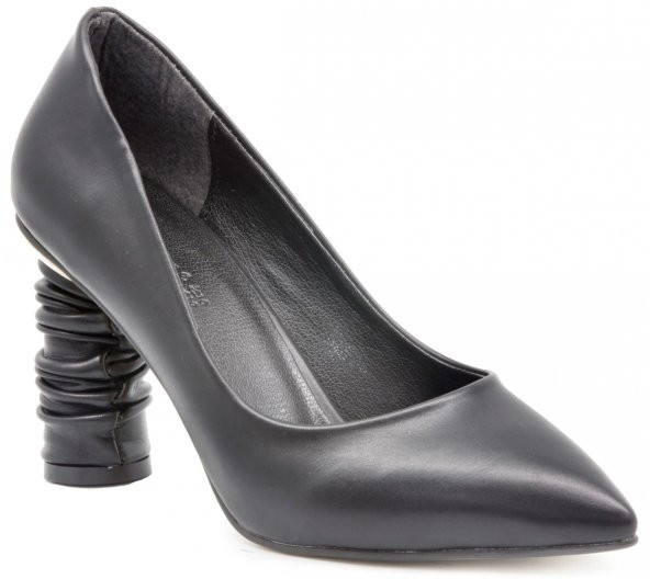 LİDER 019 Siyah Deri Kadın Topuklu Ayakkabı