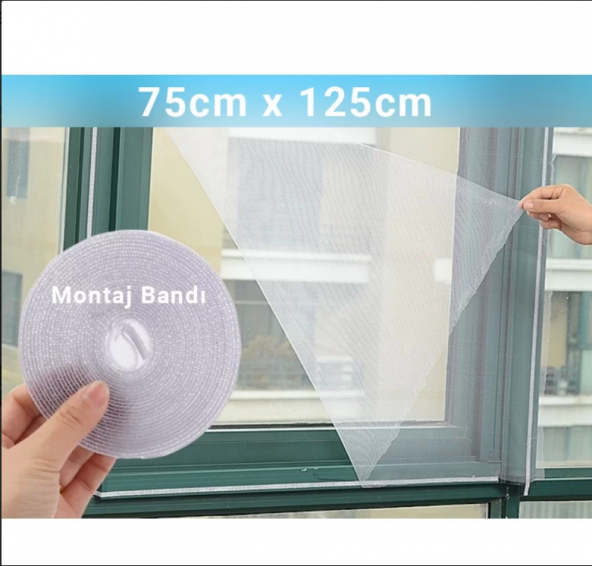 hagiki Pencere Sinekliği Tül Perde Cırt Bantlı Kolay Kurulum Sineklik 75X125 cm Tek Kanat (1 Adet)