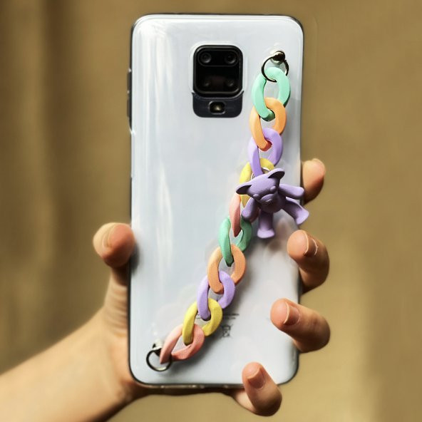 HUAWEİ MATE 20 lite Kılıf Renkli Zincir Aparatlı Ayıcık Süslü Casebear Süper Şeffaf Silikon - 2