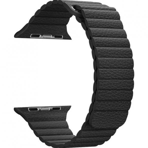 Coverzone Apple Watch İçin 38mm Deri Mıknatıslı Kayış Leather Loop Kordon Siyah