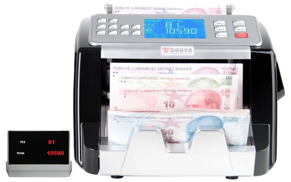 Baove GB85000 Şarjlı Karışık Para Sayma Makinesi - TL - Euro - Usd - Türkçe Sesli Uyarı + Müşteri Ekranı