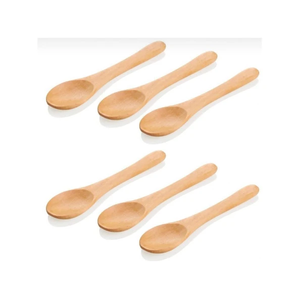 Nakres Mini Ahşap Kaşık  17 cm 6'lı Ahşap Mini Ölçek Baharat Kaşığı Şekerlik Bal Kaşığı - 2