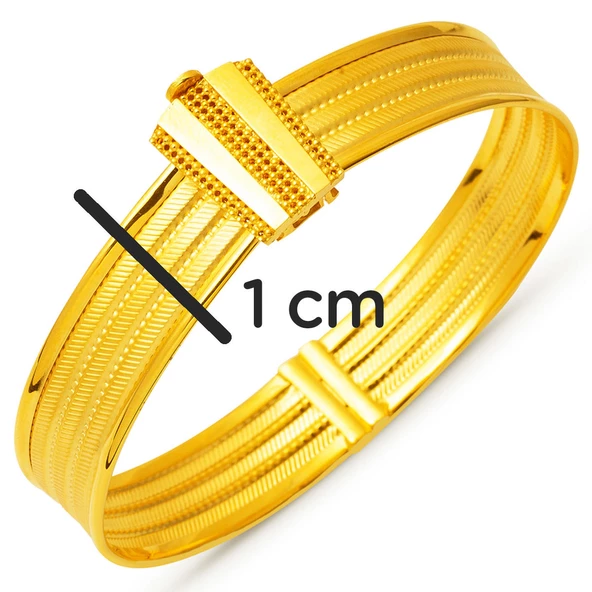 3 Sıralı Hasır Kelepçe Altın Bilezik - Resim 6