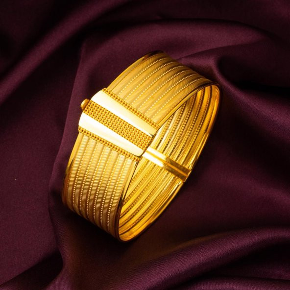 7 Sıralı Hasır Kelepçe Altın Bilezik - Resim 4