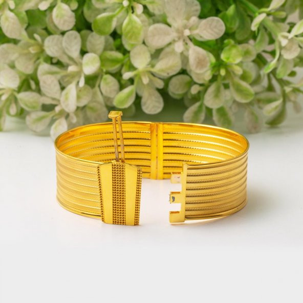 7 Sıralı Hasır Kelepçe Altın Bilezik - Resim 5