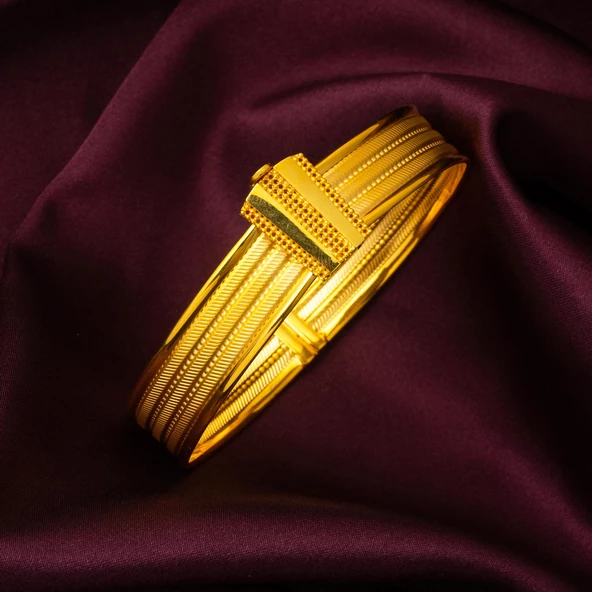 3 Sıralı Hasır Kelepçe Altın Bilezik - Resim 4