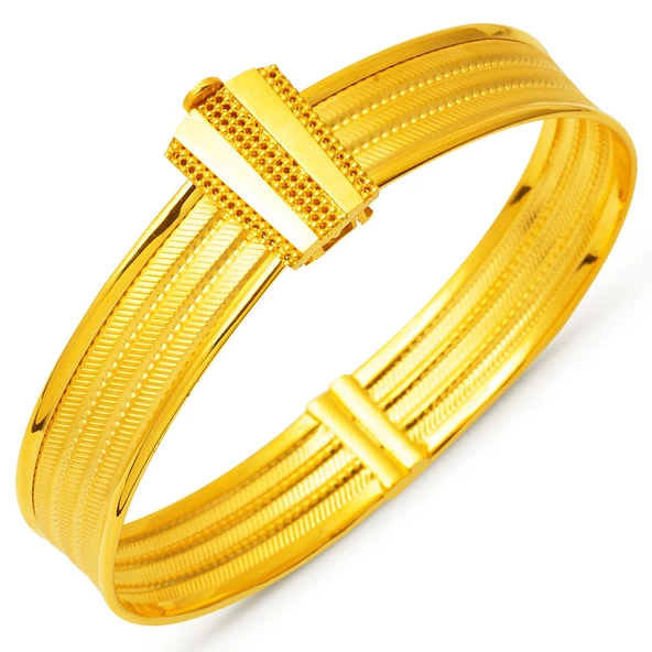 3 Sıralı Hasır Kelepçe Altın Bilezik ürün görseli 1