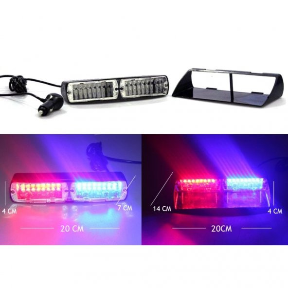 Flaş Led Çakarlı 16W Kırmızı-Mavi 8 Fonksiyonlu / Lapa176 - 1