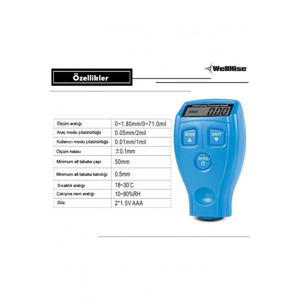 Benetech Otomobil Kaporta Boya Kalınlık Ölçer Oto Boya Test Ölçüm Cihazı Gm200 -Mavi - 3