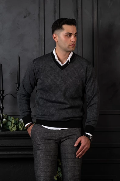 WOOLEN WORLD YÜNLÜ V YAKA ERKEK TRİKO KAZAK - Resim 2