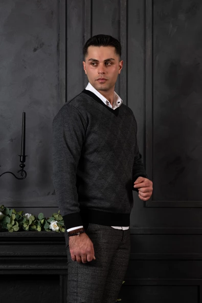 WOOLEN WORLD YÜNLÜ V YAKA ERKEK TRİKO KAZAK - Resim 3