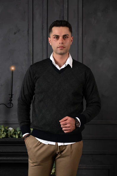 WOOLEN WORLD YÜNLÜ V YAKA ERKEK TRİKO KAZAK - Resim 10