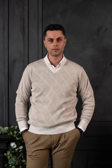 WOOLEN WORLD YÜNLÜ V YAKA ERKEK TRİKO KAZAK - Resim 6