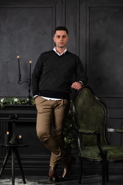 WOOLEN WORLD YÜNLÜ V YAKA ERKEK TRİKO KAZAK - Resim 12