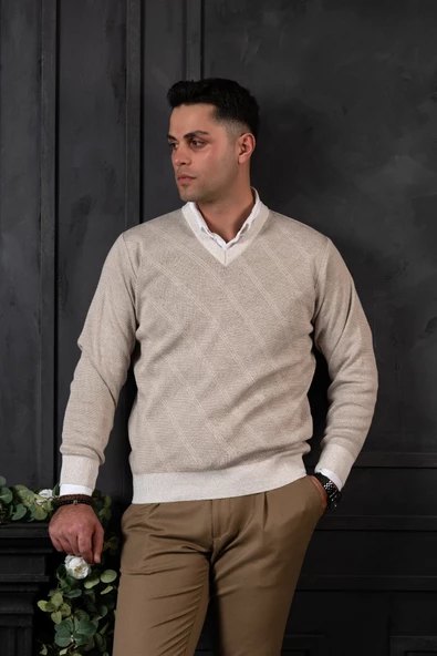 WOOLEN WORLD YÜNLÜ V YAKA ERKEK TRİKO KAZAK - Resim 7