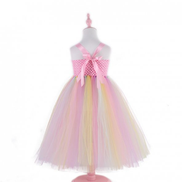 pembe unicorn tütü elbise kız çoçuk elbise ve taç hediye - 2