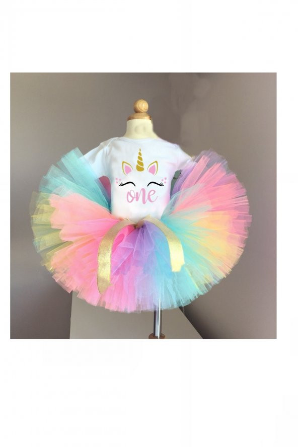 1 yaş unicorn tütü etek seti,1 yaş zıbın,doğum günü 1 yal logolu kostüm