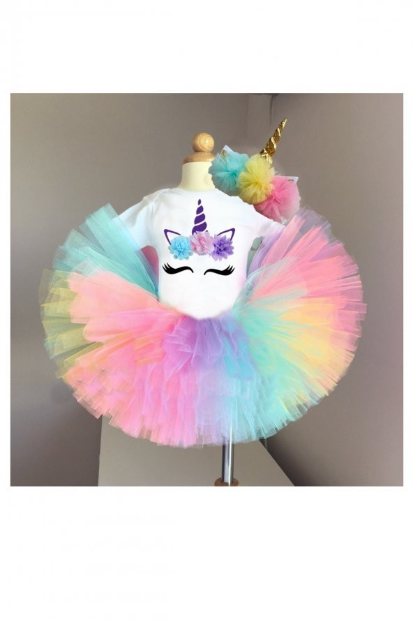 3 LÜ unicorn tütü etek ,unicorn tişort/badi,kız çoçuk tütü etek,unicorn tütü etek seti KISA KOL