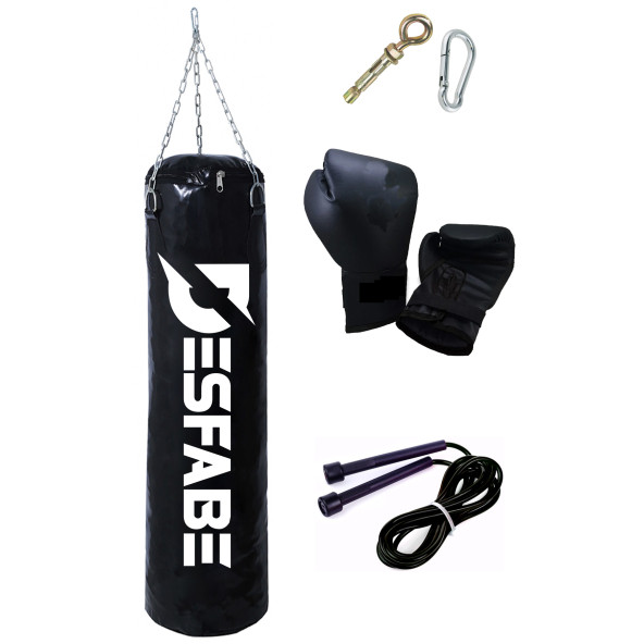 Desfabe Boxing Star 70x25 Cm Zincirli Boks Kum Torbası Siyah+Askı Aparatı+Boks Eldiveni+Atlama İpi