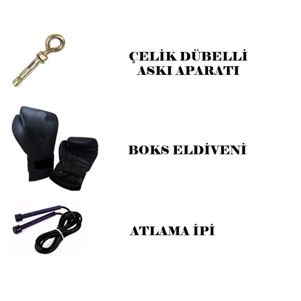 Desfabe Boxing Star 70x25 Cm Zincirli Boks Kum Torbası Siyah+Askı Aparatı+Boks Eldiveni+Atlama İpi - 2