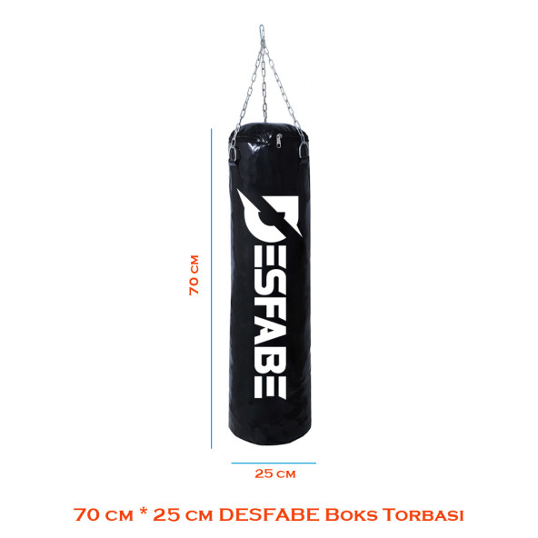 Desfabe Boxing Star 70x25 Cm Zincirli Boks Kum Torbası Siyah+Askı Aparatı+Boks Eldiveni+Atlama İpi - 3