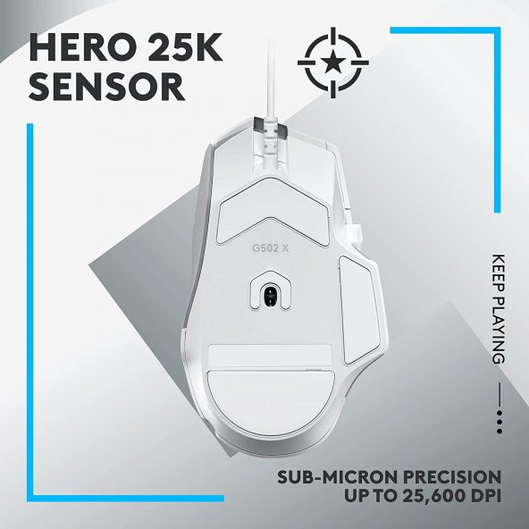 Logitech G502 X Kablolu Hero 25K Sensörlü Rgb Aydınlatmalı Oyuncu Mouse - Beyaz - 3