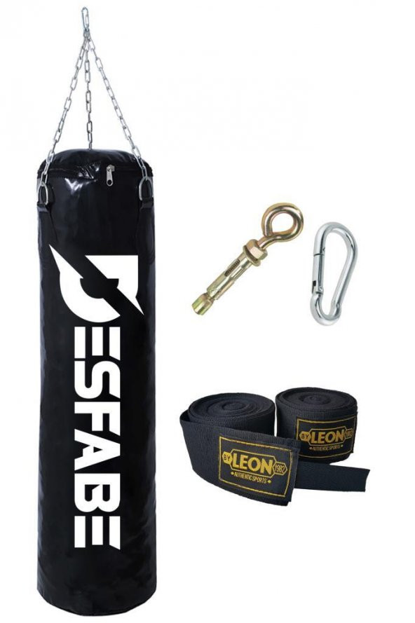 Desfabe Boxing Star 70x25 Cm Zincirli Boks Kum Torbası Siyah+Askı Aparatı+El Sargı Bandajı