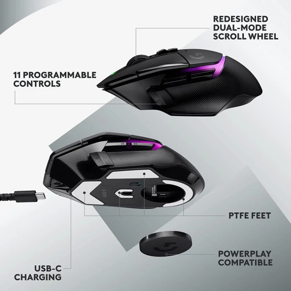 Logitech G G502 X Plus Kablosuz Hero 25K Sensörlü Rgb Aydınlatmalı Oyuncu Mouse - Siyah - 7