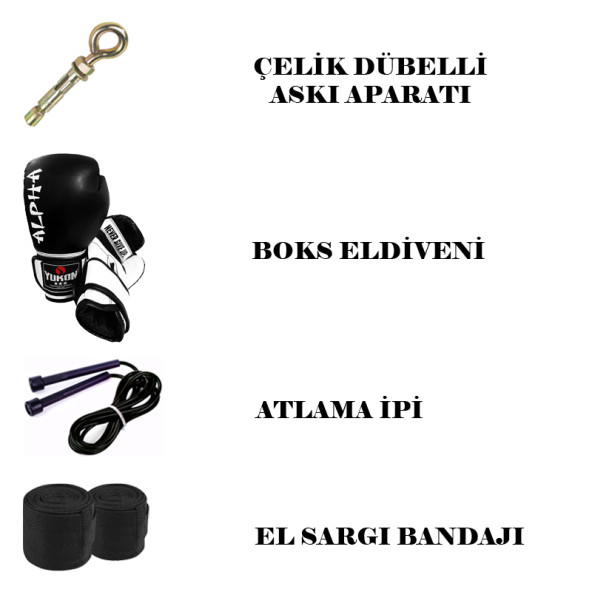 Desfabe Boxing Star 120x32Cm Zincirli Boks Kum Torbası Siyah+Aparat+Boks Eldiveni+Bandaj+Atlama İpi - 2