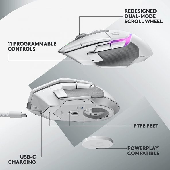 Logitech G G502 X Plus Kablosuz Hero 25K Sensörlü Rgb Aydınlatmalı Oyuncu Mouse - Beyaz - 6