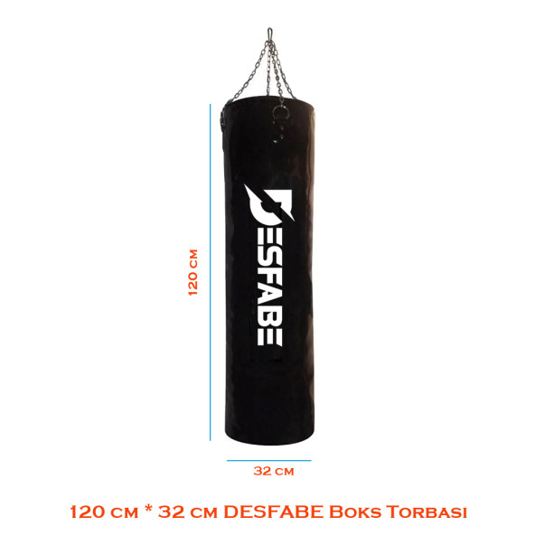 Desfabe Boxing Star 120x32 Cm Zincirli Boks Kum Torbası Siyah+Askı Aparatı+Boks Eldiveni - 3