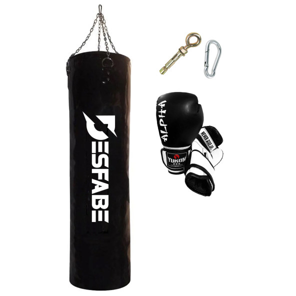 Desfabe Boxing Star 120x32 Cm Zincirli Boks Kum Torbası Siyah+Askı Aparatı+Boks Eldiveni