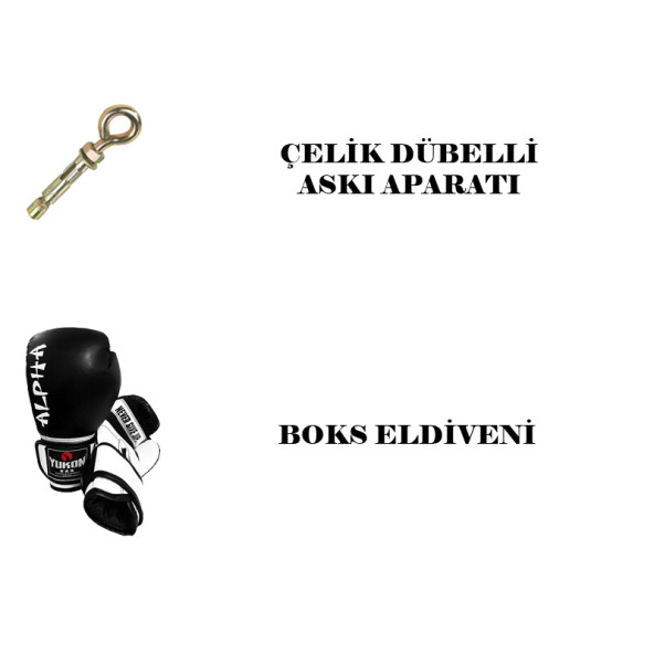 Desfabe Boxing Star 120x32 Cm Zincirli Boks Kum Torbası Siyah+Askı Aparatı+Boks Eldiveni - 2