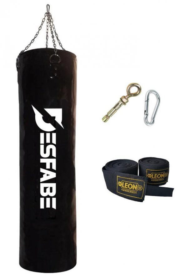 Desfabe Boxing Star 120x32 Cm Zincirli Boks Kum Torbası Siyah+Askı Aparatı+El Sargı Bandajı