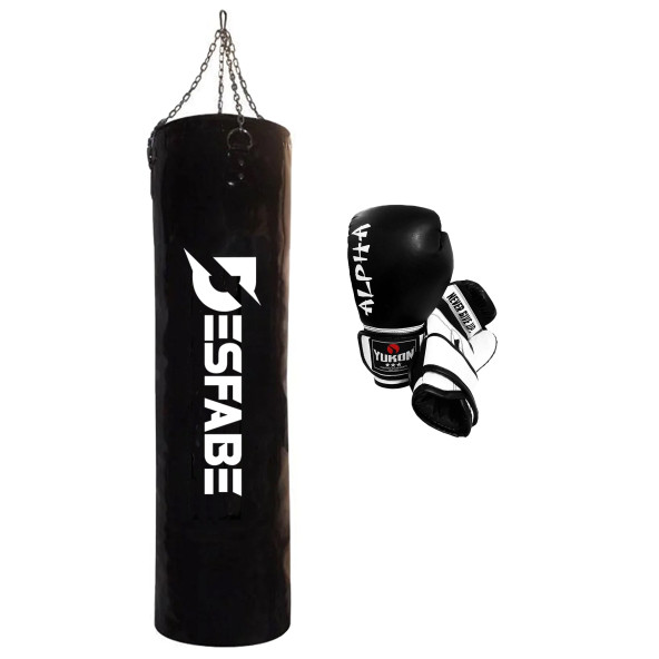 Desfabe Boxing Star 120x32 Cm Zincirli Boks Kum Torbası Siyah+Eldiven