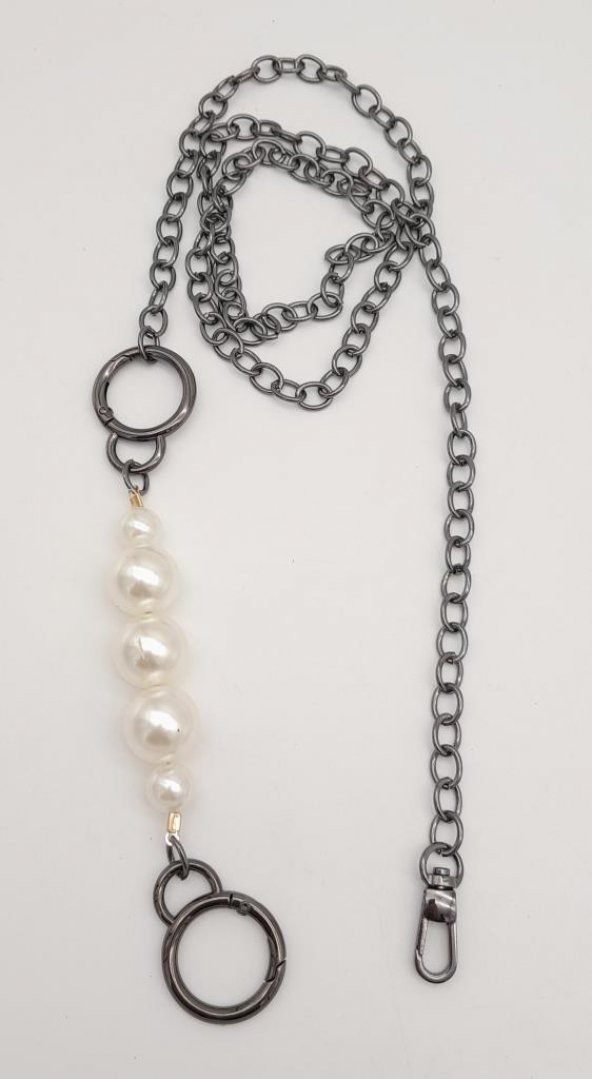 Angel Çanta Aksesuar İncili Kulaklı Yaylı Halkalı 120 cm Çanta Zinciri Füme Renk - 2